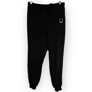 Shein Joggers Black Pants Loungewear Athleisure Tie Waist Embroidered Sz S